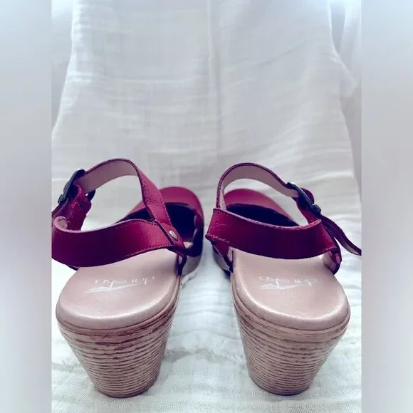 Dansko Red Leather Mules with Wooden Heel - Picture 5 of 10